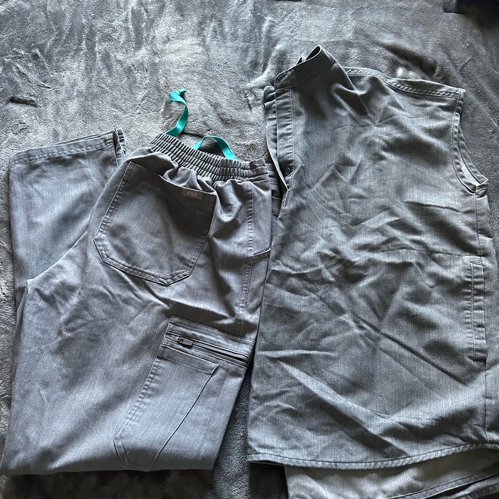 Gray Scrub Set with Teal Accents